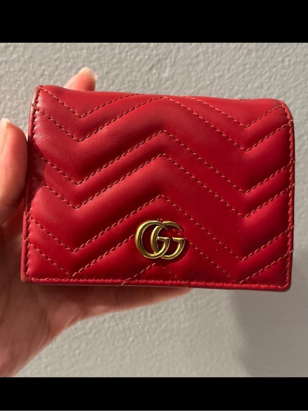 Gucci Red GG Chevron Leather Card Case